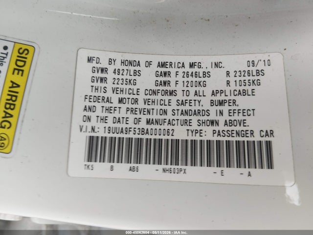 Продажа на аукционе авто 2011 Acura Tl 3.7, vin: 19UUA9F53BA000062, номер лота: 45062604