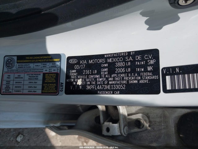 2017 Kia Forte Lx მანქანა იყიდება აუქციონზე, vin: 3KPFL4A73HE133052, აუქციონის ნომერი: 45062635