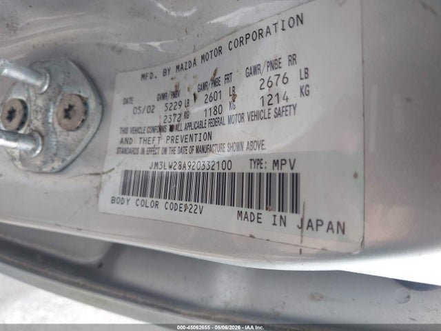 Продаж на аукціоні авто 2002 Mazda Mpv Es/lx, vin: JM3LW28A920332100, номер лоту: 45062655