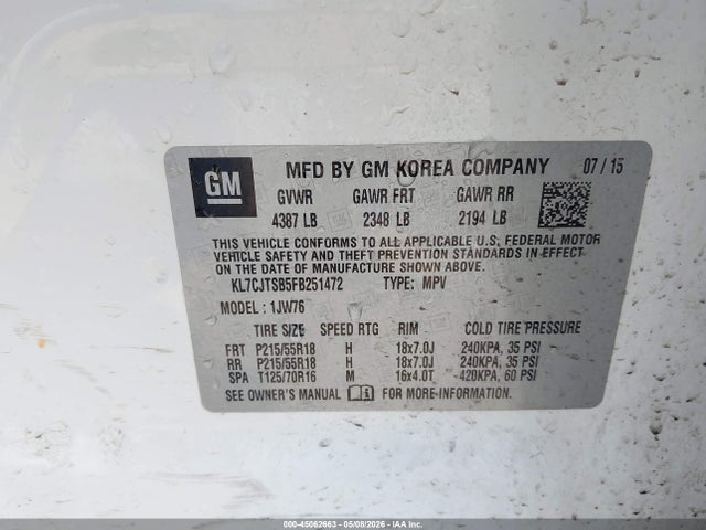 Chevrolet TRAX LTZ 2015 KL7CJTSB5FB251472 Image 9