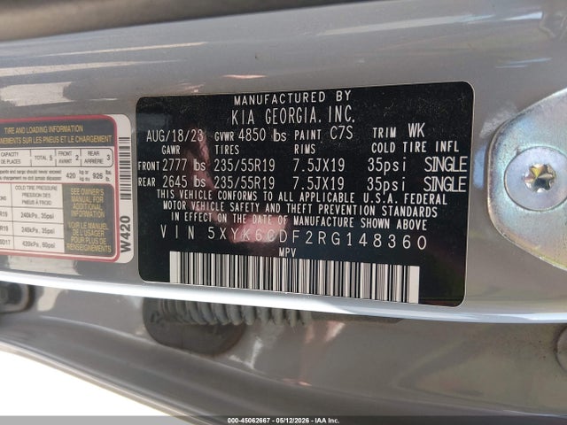 Aukcja sprzedaży 2024 Kia Sportage X-line, vin: 5XYK6CDF2RG148360, numer aukcji: 45062667