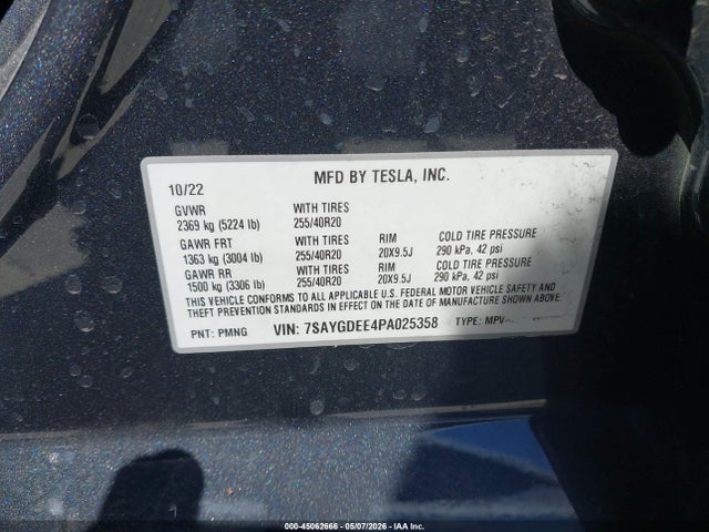 Продаж на аукціоні авто 2023 Tesla Model Y Awd/long Range Dual Motor All-wheel Drive, vin: 7SAYGDEE4PA025358, номер лоту: 45062666