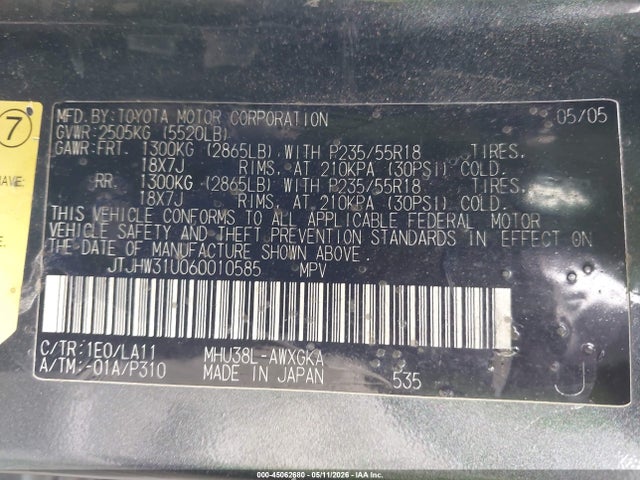Aukcja sprzedaży 2006 Lexus Rx 400h, vin: JTJHW31U060010585, numer aukcji: 45062680