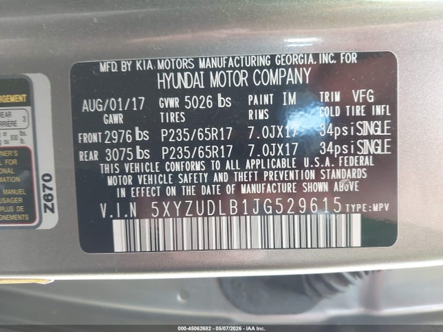 Aukcja sprzedaży 2018 Hyundai Santa Fe Sport 2.4l, vin: 5XYZUDLB1JG529615, numer aukcji: 45062682
