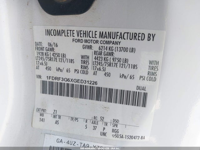Ford F-350 Chassis Xl 2016 1FDRF3G6XGED31226 Image 9