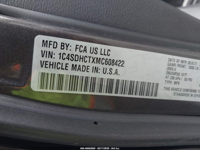 Aukcja sprzedaży 2021 Dodge Durango R/t Rwd, vin: 1C4SDHCTXMC608422, numer aukcji: 45062695