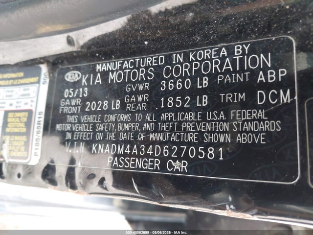 Aukcja sprzedaży 2013 Kia Rio Lx, vin: KNADM4A34D6270581, numer aukcji: 45062699