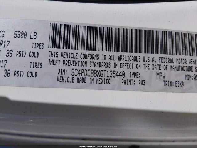 Aukcja sprzedaży 2016 Dodge Journey Sxt, vin: 3C4PDCBBXGT135440, numer aukcji: 45062708