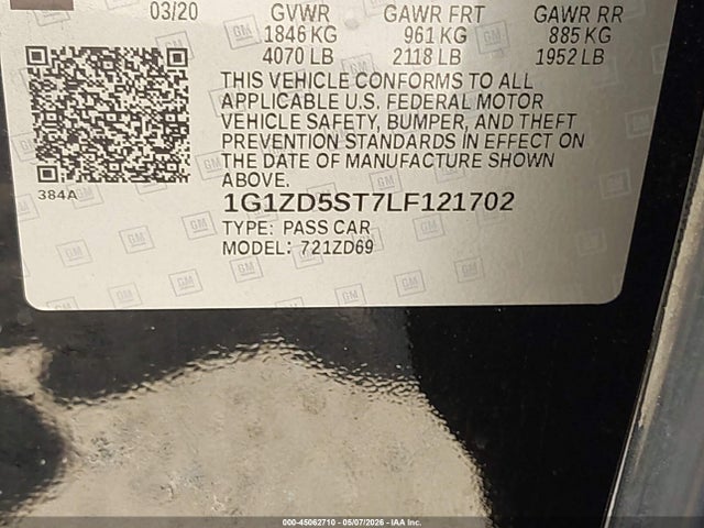 1G1ZD5ST7LF121702 Chevrolet Malibu Fwd Lt