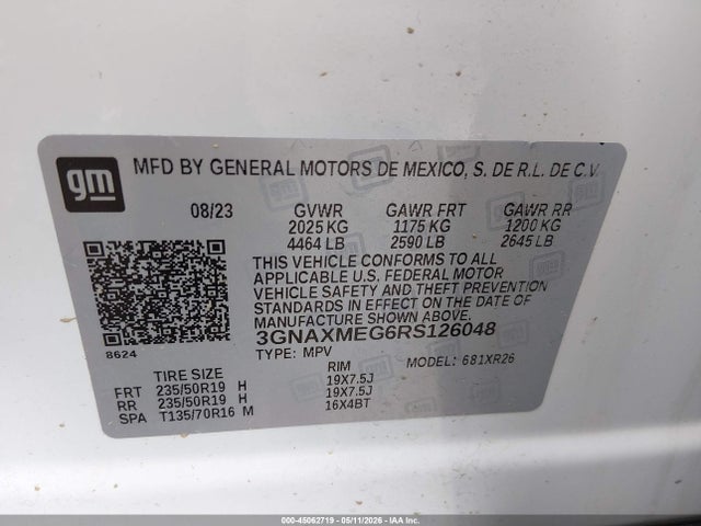 2024 Chevrolet Equinox Fwd Rs მანქანა იყიდება აუქციონზე, vin: 3GNAXMEG6RS126048, აუქციონის ნომერი: 45062719