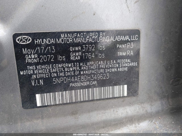 Продажа на аукционе авто 2013 Hyundai Elantra Gls, vin: 5NPDH4AE8DH349623, номер лота: 45062742