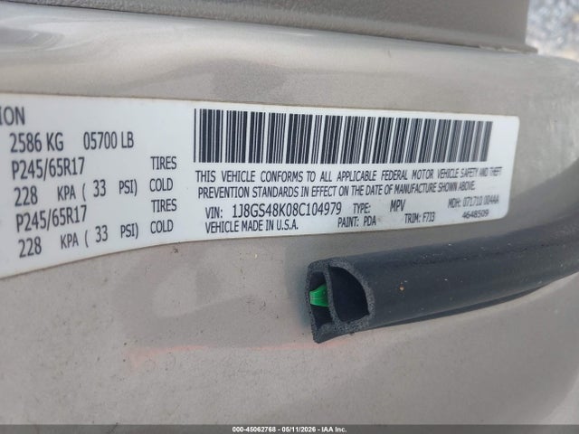 45062768 :رقم المزاد ، 1J8GS48K08C104979 vin ، 2008 Jeep Grand Cherokee Laredo مزاد بيع