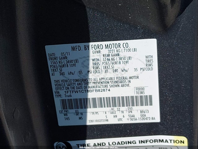 Продаж на аукціоні авто 2011 Ford F-150 Xlt, vin: 1FTFW1CT8BFB82874, номер лоту: 45062770