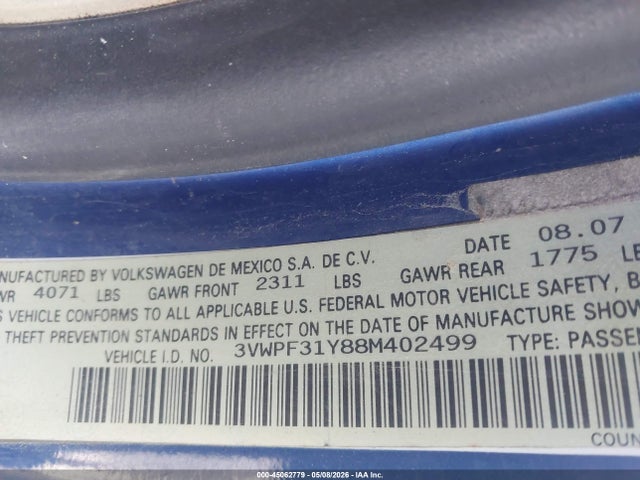 Aukcja sprzedaży 2008 Volkswagen New Beetle S, vin: 3VWPF31Y88M402499, numer aukcji: 45062779