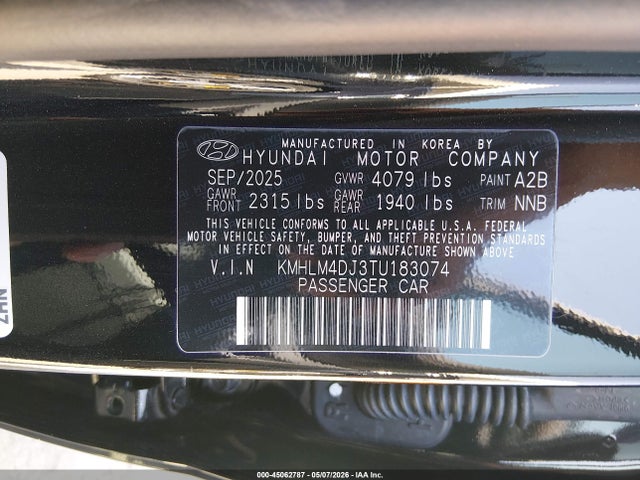 Aukcja sprzedaży 2026 Hyundai Elantra Hybrid Blue, vin: KMHLM4DJ3TU183074, numer aukcji: 45062787