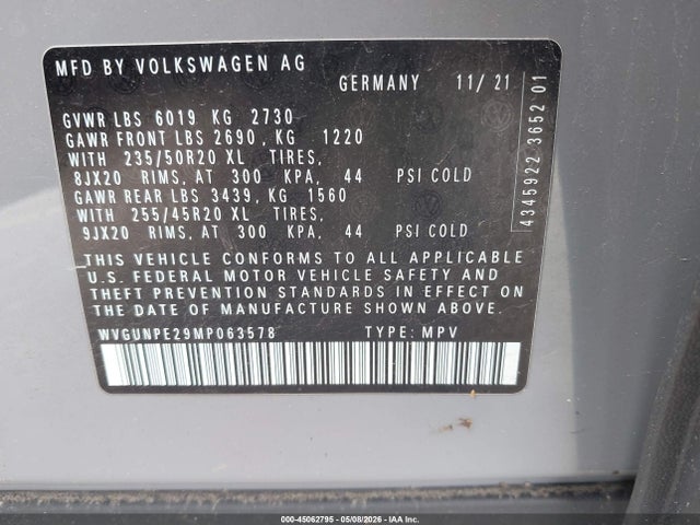 Aukcja sprzedaży 2021 Volkswagen Id.4 Awd Pro S, vin: WVGUNPE29MP063578, numer aukcji: 45062795