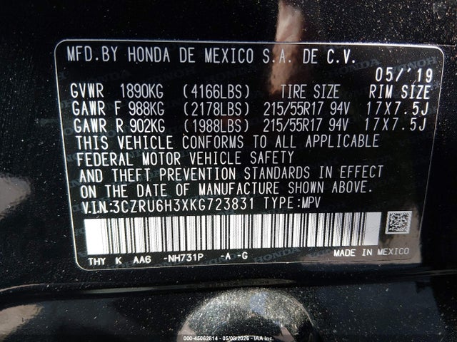 Продаж на аукціоні авто 2019 Honda Hr-v Lx, vin: 3CZRU6H3XKG723831, номер лоту: 45062814