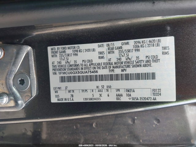 Продажа на аукционе авто 2016 Ford Escape Se, vin: 1FMCU0GX5GUA75456, номер лота: 45062823