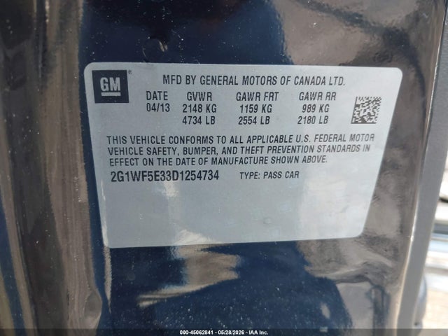 Aukcja sprzedaży 2013 Chevrolet Impala Ls, vin: 2G1WF5E33D1254734, numer aukcji: 45062841