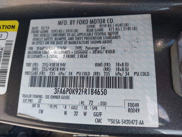 Aukcja sprzedaży 2015 Ford Fusion Titanium, vin: 3FA6P0K92FR184650, numer aukcji: 45062852