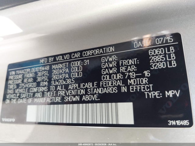 Aukcja sprzedaży 2016 Volvo Xc90 T6 Inscription, vin: YV4A22PL0G1019448, numer aukcji: 45062872