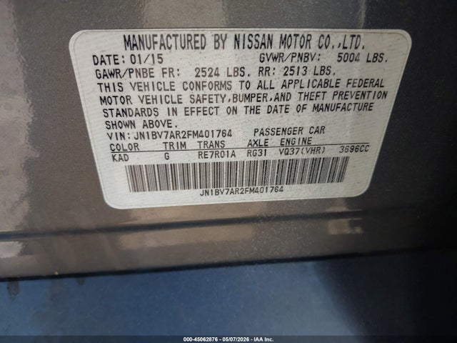 Продажа на аукционе авто 2015 Infiniti Q50, vin: JN1BV7AR2FM401764, номер лота: 45062876