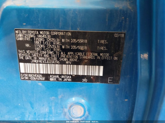 Aukcja sprzedaży 2018 Toyota Rav4 Limited, vin: JTMDFREV3JD234796, numer aukcji: 45062879