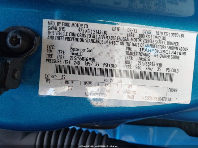 Продажа на аукционе авто 2012 Ford Focus Se, vin: 1FAHP3K25CL341899, номер лота: 45062881