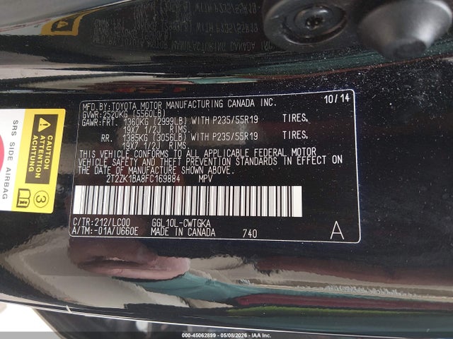 45062899 :رقم المزاد ، 2T2ZK1BA8FC169884 vin ، 2015 Lexus Rx 350 مزاد بيع
