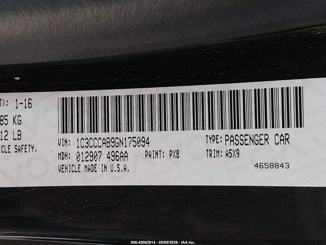 45062914 :رقم المزاد ، 1C3CCCAB9GN175094 vin ، 2016 Chrysler 200 Limited مزاد بيع