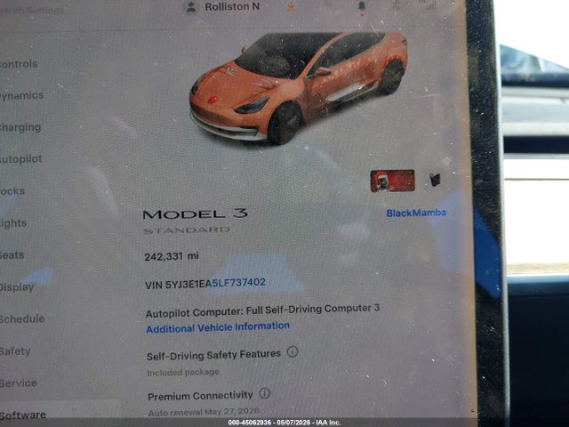 2020 Tesla Model 3 Standard Range Plus Rear-wheel Drive/standard Range Rear-wheel Drive მანქანა იყიდება აუქციონზე, vin: 5YJ3E1EA5LF737402, აუქციონის ნომერი: 45062936