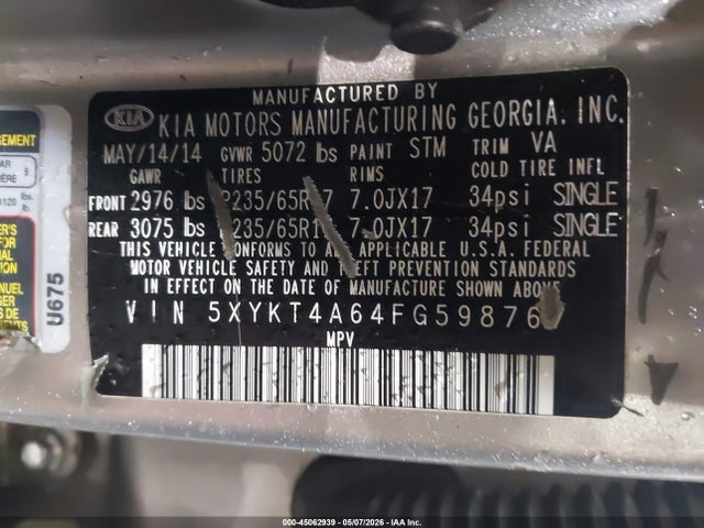 Продаж на аукціоні авто 2015 Kia Sorento Lx, vin: 5XYKT4A64FG598767, номер лоту: 45062939