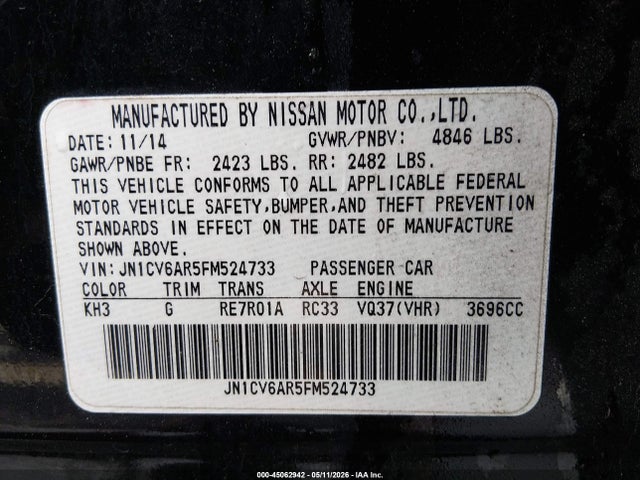 Aukcja sprzedaży 2015 Infiniti Q40, vin: JN1CV6AR5FM524733, numer aukcji: 45062942