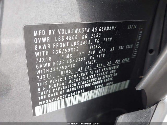 WVGAV7AX7FW503813 Volkswagen TIGUAN SE