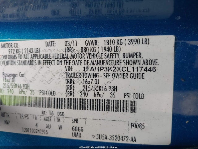 Продаж на аукціоні авто 2012 Ford Focus Se, vin: 1FAHP3K2XCL117446, номер лоту: 45062964