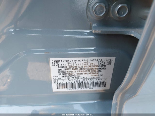 2024 Nissan Sentra Sv Xtronic Cvt მანქანა იყიდება აუქციონზე, vin: 3N1AB8CV1RY361604, აუქციონის ნომერი: 45063004