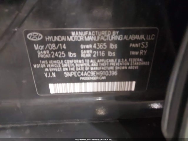 Продаж на аукціоні авто 2014 Hyundai Sonata Se, vin: 5NPEC4AC9EH910396, номер лоту: 45063005