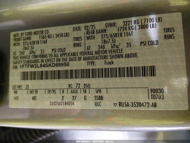Ford F-150 Xlt 2025 1FTFW3L84SKD69950 Image 9