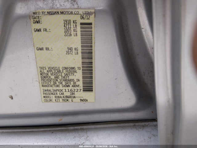 Aukcja sprzedaży 2013 Nissan Altima 2.5 S, vin: 1N4AL3APXDC116227, numer aukcji: 45063025