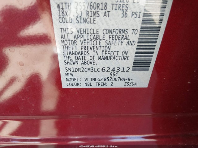 Nissan Pathfinder Sl 4wd 2020 5N1DR2CM3LC624312 Image 9