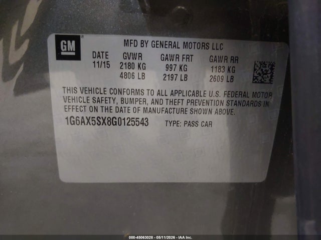 2016 Cadillac Cts Luxury Collection მანქანა იყიდება აუქციონზე, vin: 1G6AX5SX8G0125543, აუქციონის ნომერი: 45063028