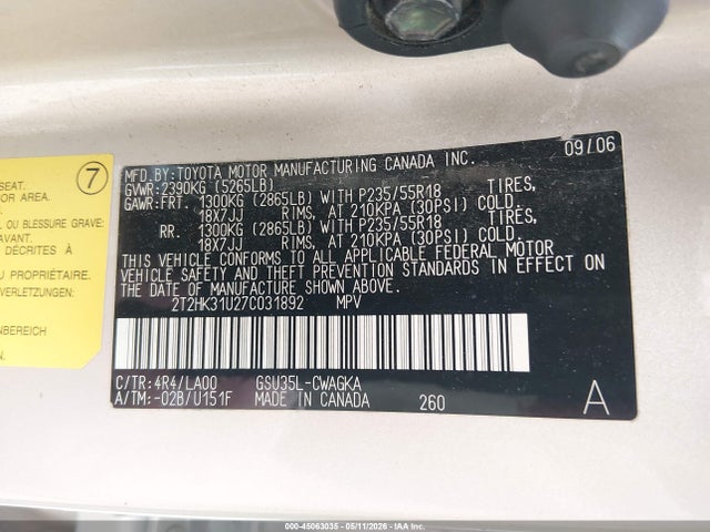 Aukcja sprzedaży 2007 Lexus Rx 350, vin: 2T2HK31U27C031892, numer aukcji: 45063035