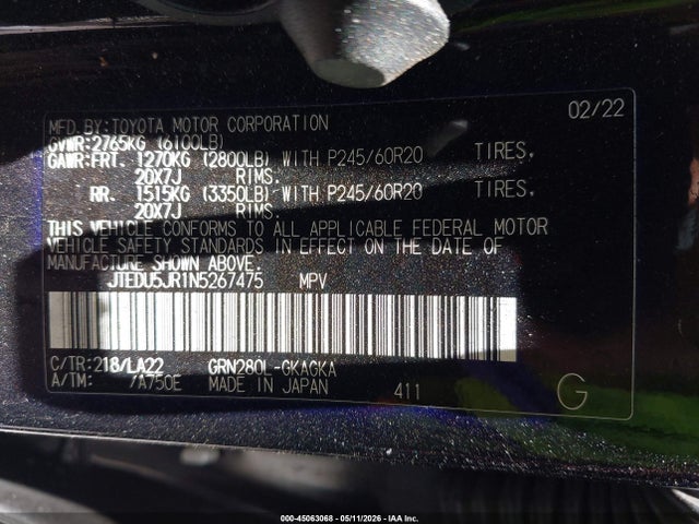 Продажа на аукционе авто 2022 Toyota 4runner Limited, vin: JTEDU5JR1N5267475, номер лота: 45063068