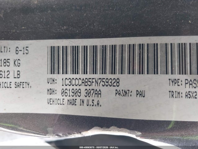Aukcja sprzedaży 2015 Chrysler 200 Limited, vin: 1C3CCCAB5FN759328, numer aukcji: 45063075