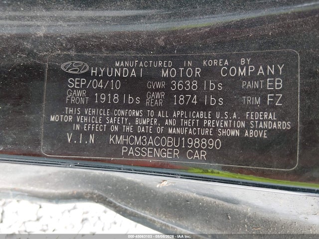45063103 :رقم المزاد ، KMHCM3AC0BU198890 vin ، 2011 Hyundai Accent Gs مزاد بيع