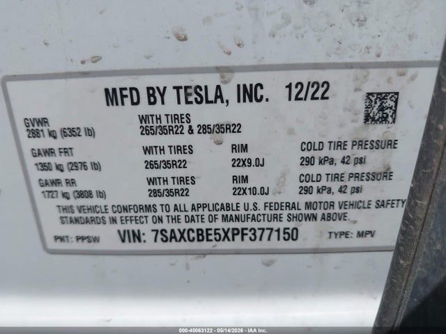 Aukcja sprzedaży 2023 Tesla Model X Dual Motor All-wheel Drive/standard Range, vin: 7SAXCBE5XPF377150, numer aukcji: 45063122