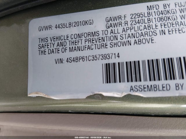 Aukcja sprzedaży 2005 Subaru Outback 2.5i, vin: 4S4BP61C357393714, numer aukcji: 45063144