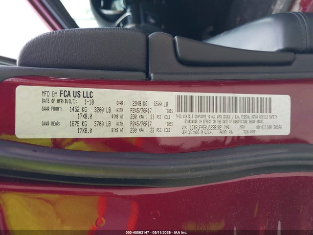 45063147 :رقم المزاد ، 1C4RJFAG0JC298102 vin ، 2018 Jeep Grand Cherokee Laredo E 4x4 مزاد بيع