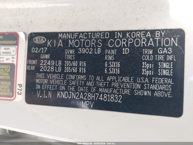 Aukcja sprzedaży 2017 Kia Soul, vin: KNDJN2A28H7481832, numer aukcji: 45063149