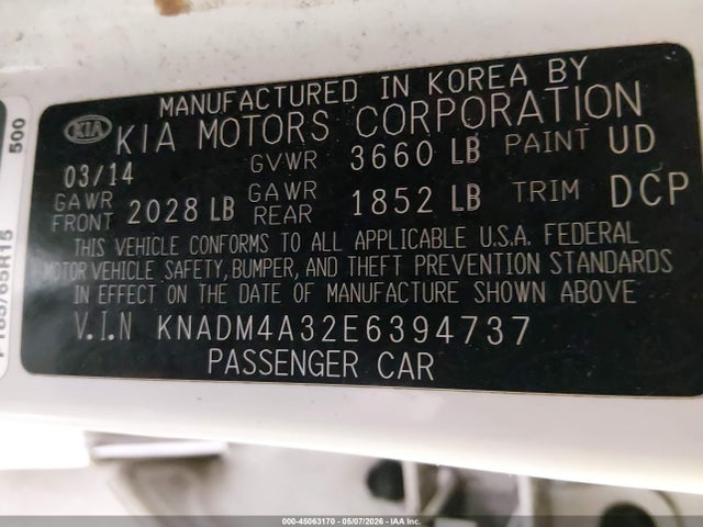 KNADM4A32E6394737 KIA RIO LX